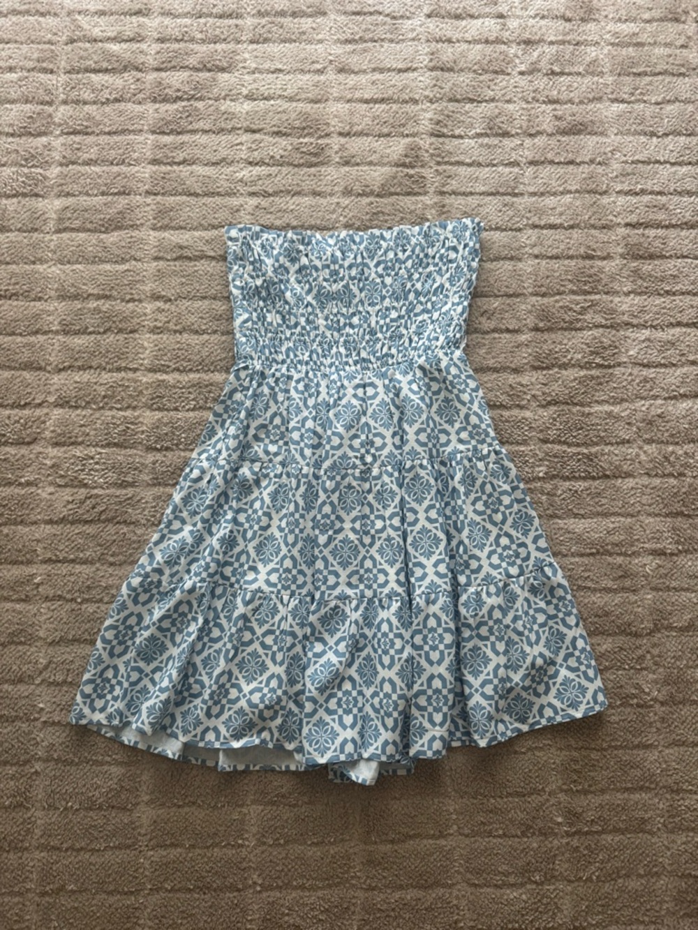 Strapless Blue Patterned Mini Dress